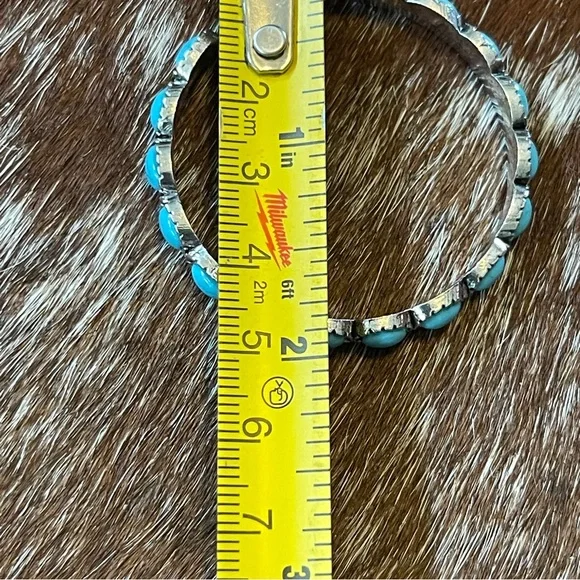 Turquoise‎ & Silver Large Hoop Earrings with Long Post for Western and Boho - Picture 7 of 9